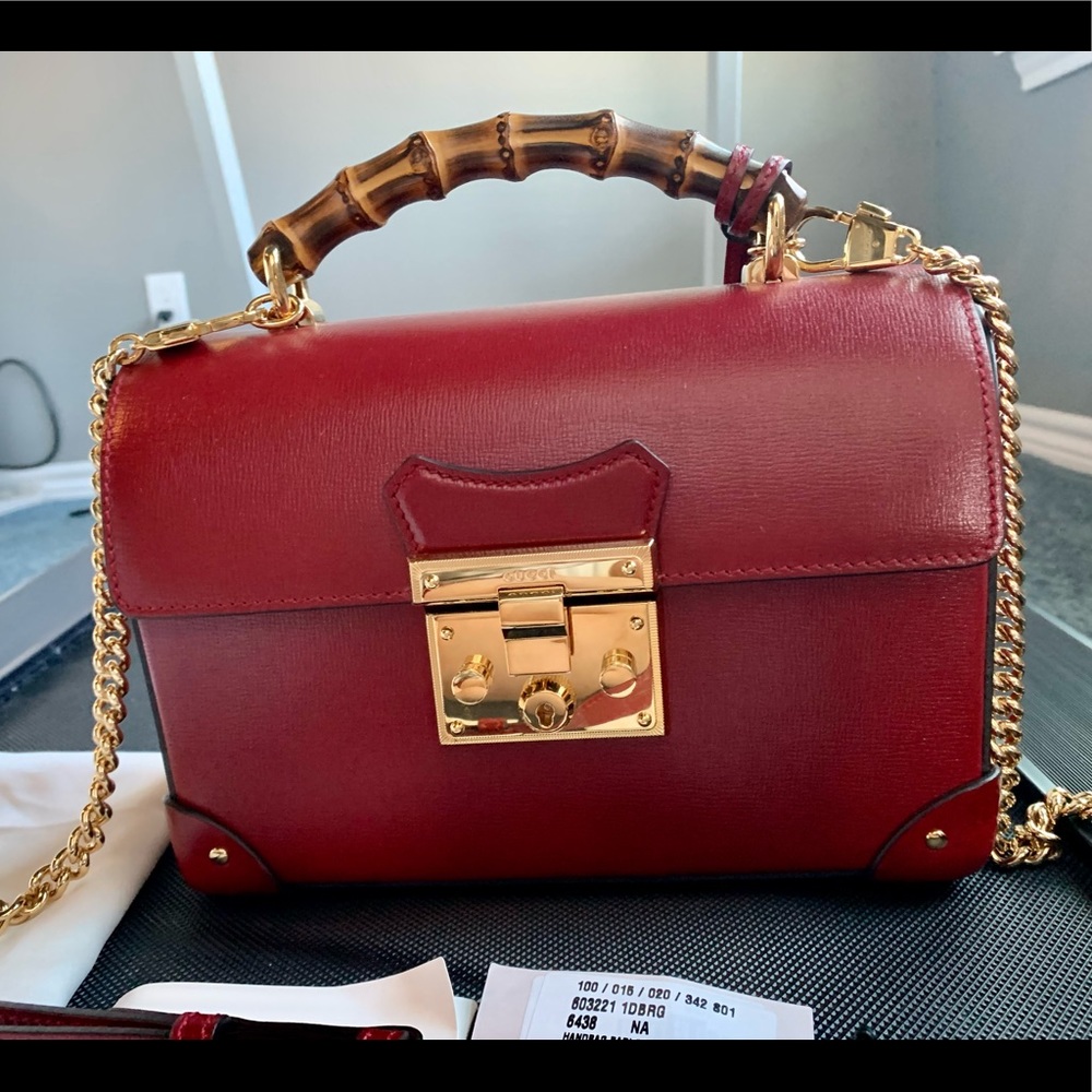 NWT Gucci Padlock Red Leather Bamboo Handle